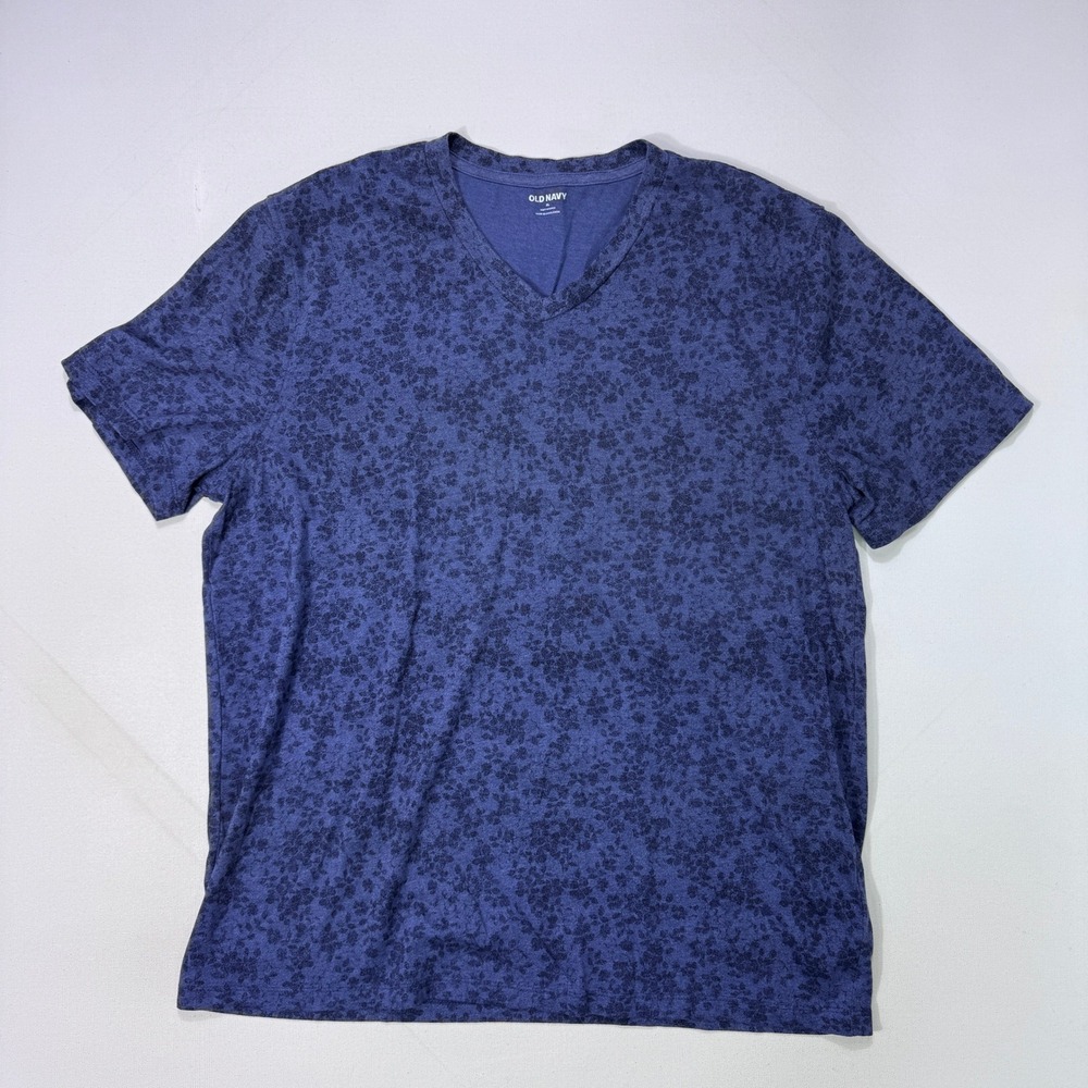 Old Navy Mens XL SS Core Vee Navy Floral Soft Washed V-Neck T-Shirt Classic